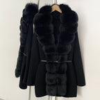OFTBUY Metal Belt Knit Warm Winter Luxury Fashion Outerwear Sweater Cardigan New Women's Knit Coat with Full Real Fox Fur Front