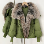OFTBUY New Puffy Sleeve Warm Loose Puffer Jacket Winter Luxury Outerwear Women's Duck Down Jacket with Large Real Fox Fur Collar
