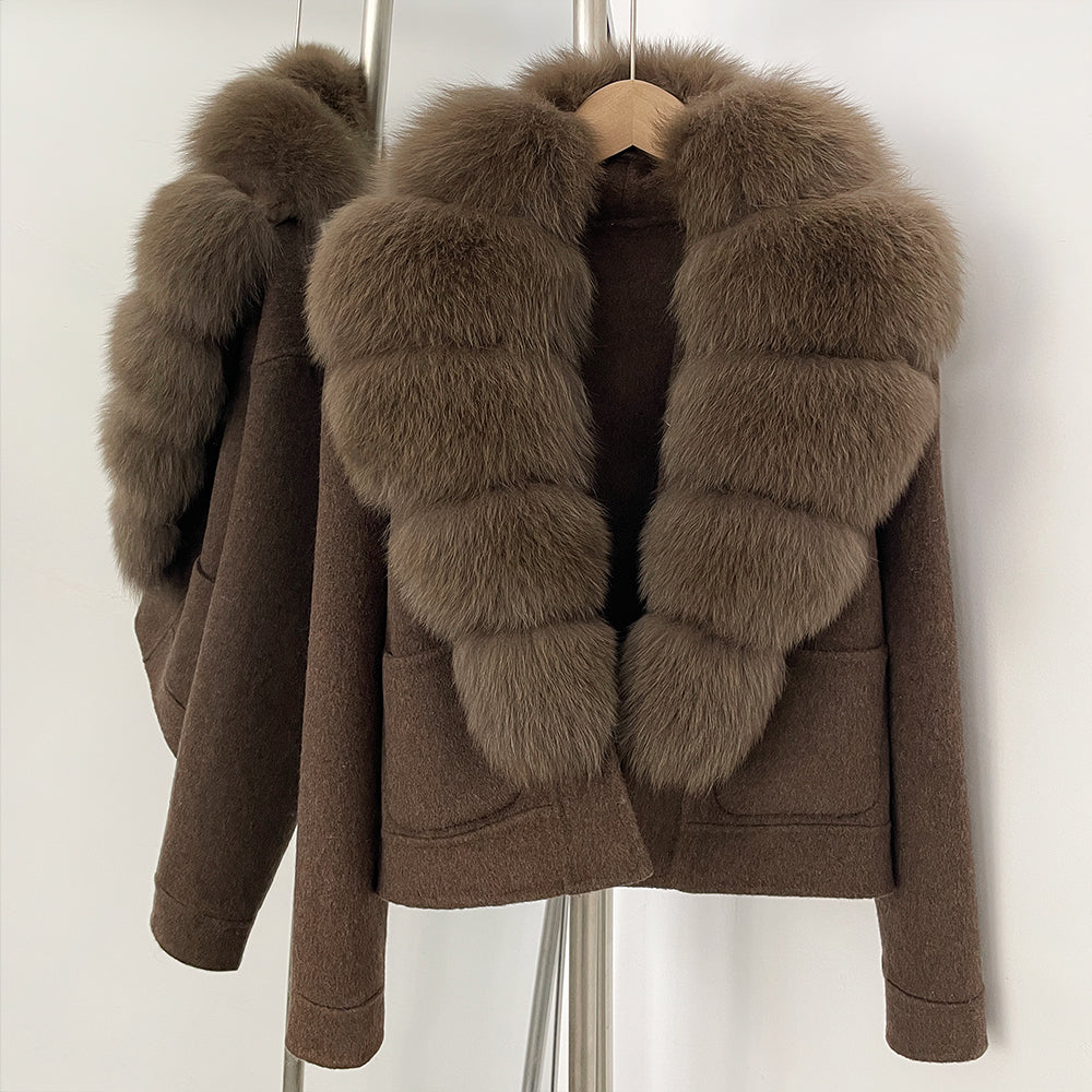 OFTBUY Fashion Short Warm Wool Coat with Real Fox Fur Collar New Autumn Winter Clothes Women Luxury Woolen Jacket Outerwear