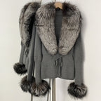 OFTBUY New Autumn Winter Knit Cardigan Women Fashion Warm Clothes with Real Fox Fur Luxury Natural Fur Sweater Jacket Female