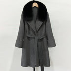 OFTBUY Fashion Female Luxury Cashmere Wool Jacket Autumn Winter Warm Natural Fox Fur Collar Women's Woolen Blends Coat