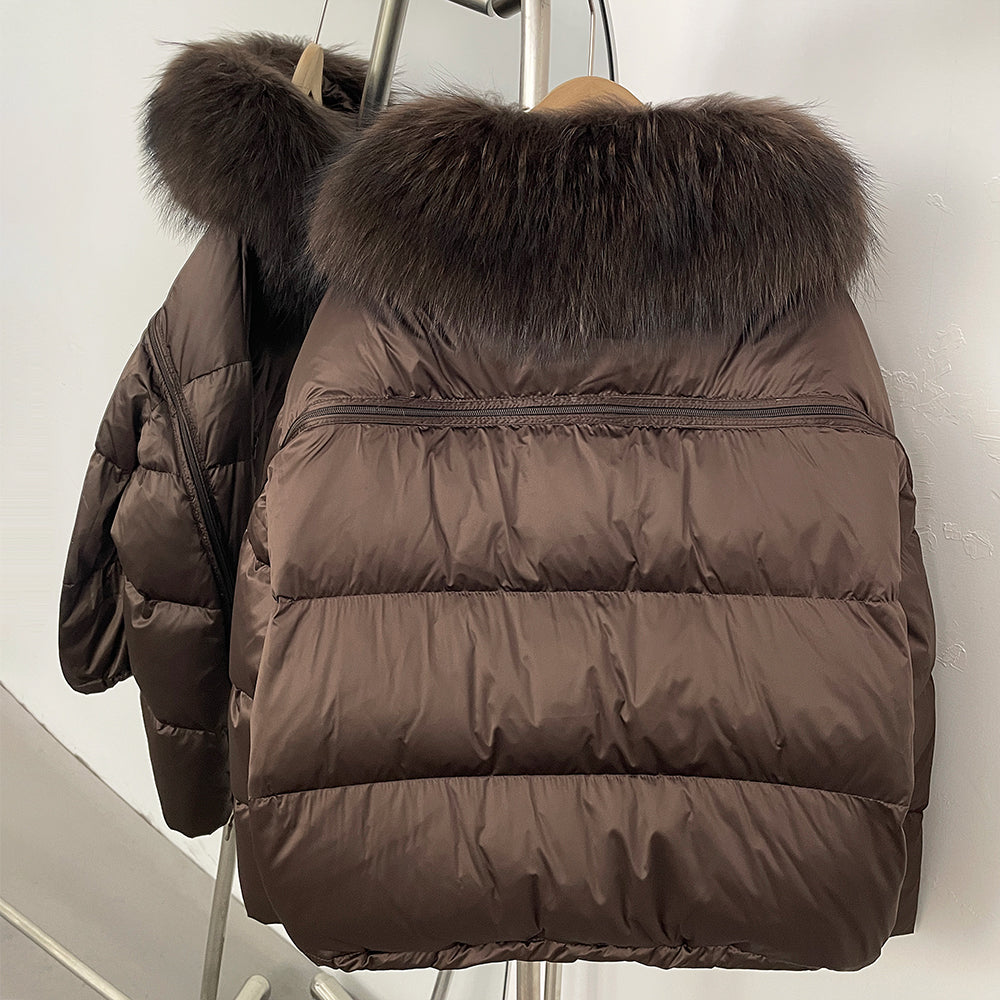 OFTBUY Designer Real Fox Fur Duck Down Jacket Female New Warm Thicken Autumn Winter Coat Women Zipper Reality Fur Puffer Clothes