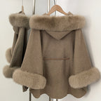 OFTBUY New Women's Wool Coat with Real Fox Fur Collar Cuffs Hooded Belted Waist Warm Winter Elegant Fashion Outerwear