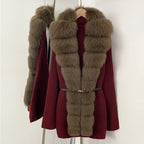 OFTBUY Metal Belt Knit Warm Winter Luxury Fashion Outerwear Sweater Cardigan New Women's Knit Coat with Full Real Fox Fur Front