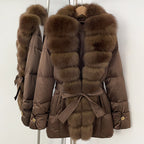 OFTBUY Luxury Women's Down Jacket women Warm Winter Parka Outerwear Duck Down Real Fox Fur Collar Belted Puffer Coat female