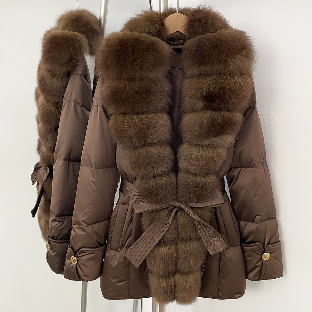 OFTBUY Luxury Women's Down Jacket women Warm Winter Parka Outerwear Duck Down Real Fox Fur Collar Belted Puffer Coat female