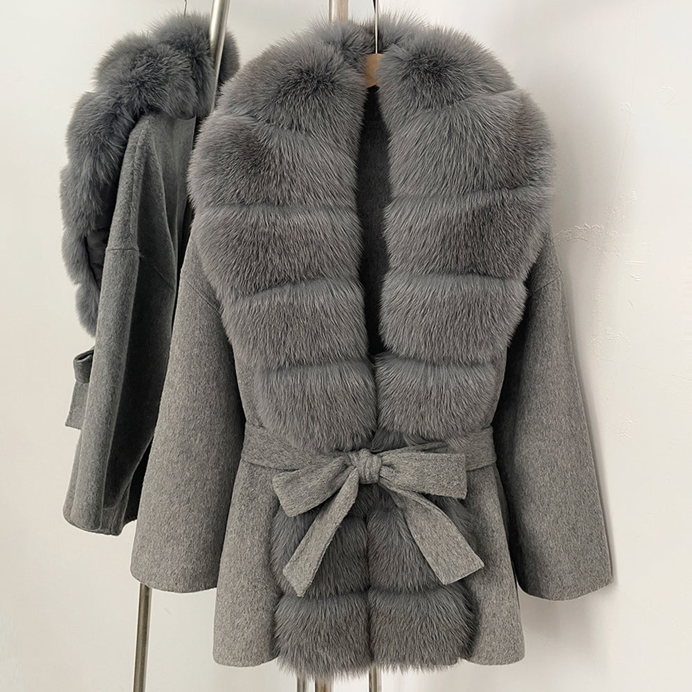 OFTBUY New Autumn Winter Top Clothes Women Luxury Natural Fox Fur Woolen Jacket Female Thick Warm Real Fur Cashmere Wool Coat
