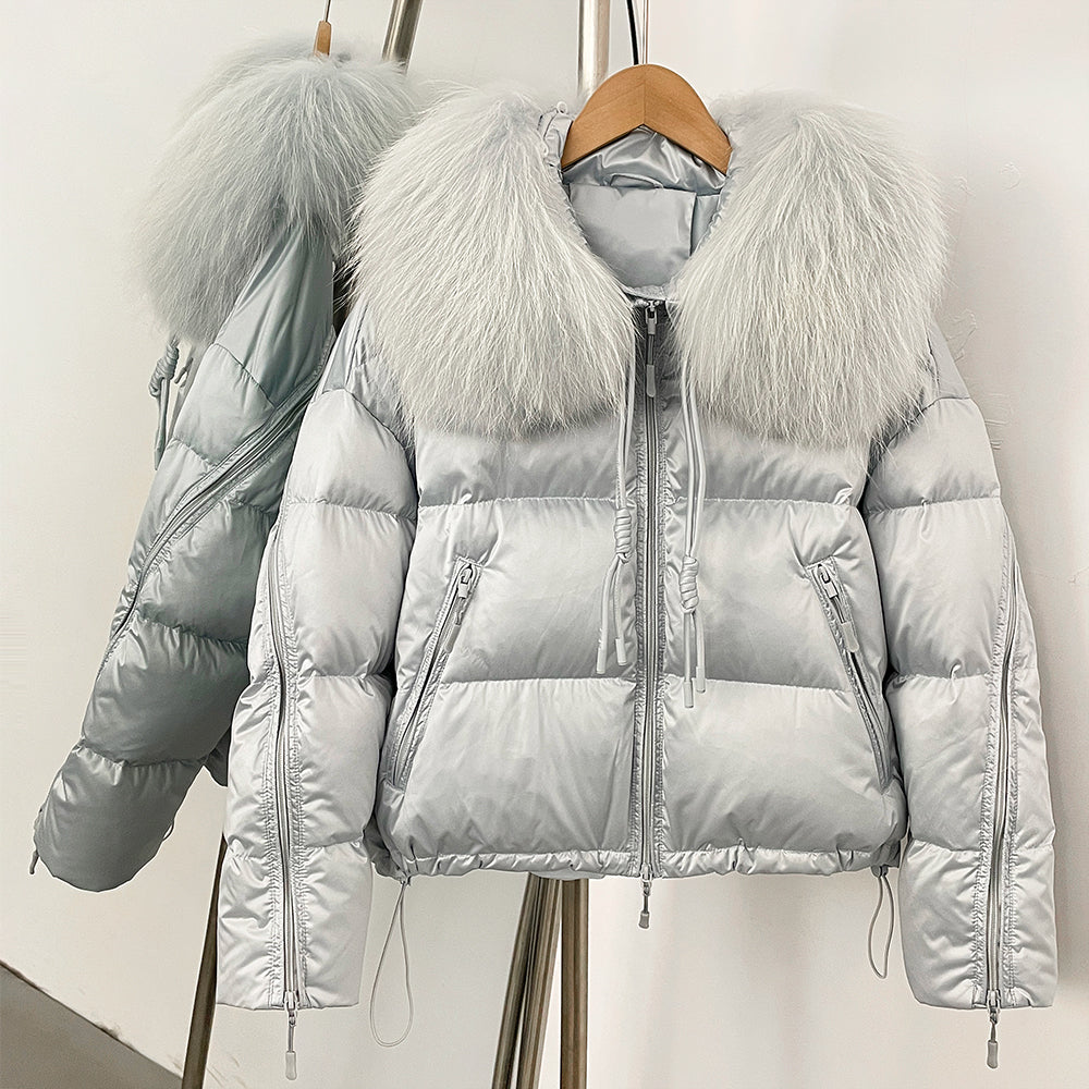 OFTBUY Designer Real Fox Fur Duck Down Jacket Female New Warm Thicken Autumn Winter Coat Women Zipper Reality Fur Puffer Clothes