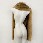 OFTBUY Luxury Long-Line Faux Fur Gilet - Premium Vegan Fox Fur Sleeveless Overcoat with Oversized Shawl Collar