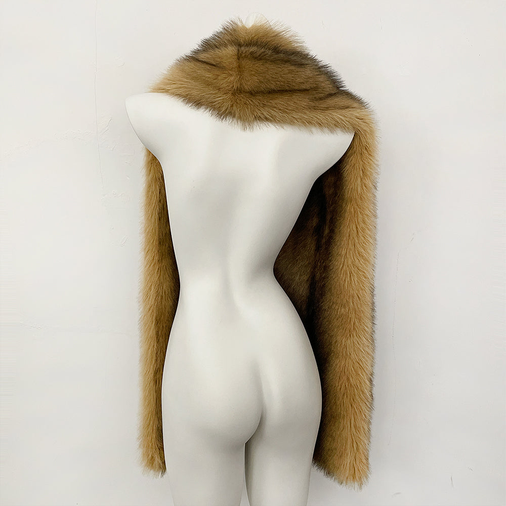 OFTBUY Luxury Long-Line Faux Fur Gilet - Premium Vegan Fox Fur Sleeveless Overcoat with Oversized Shawl Collar