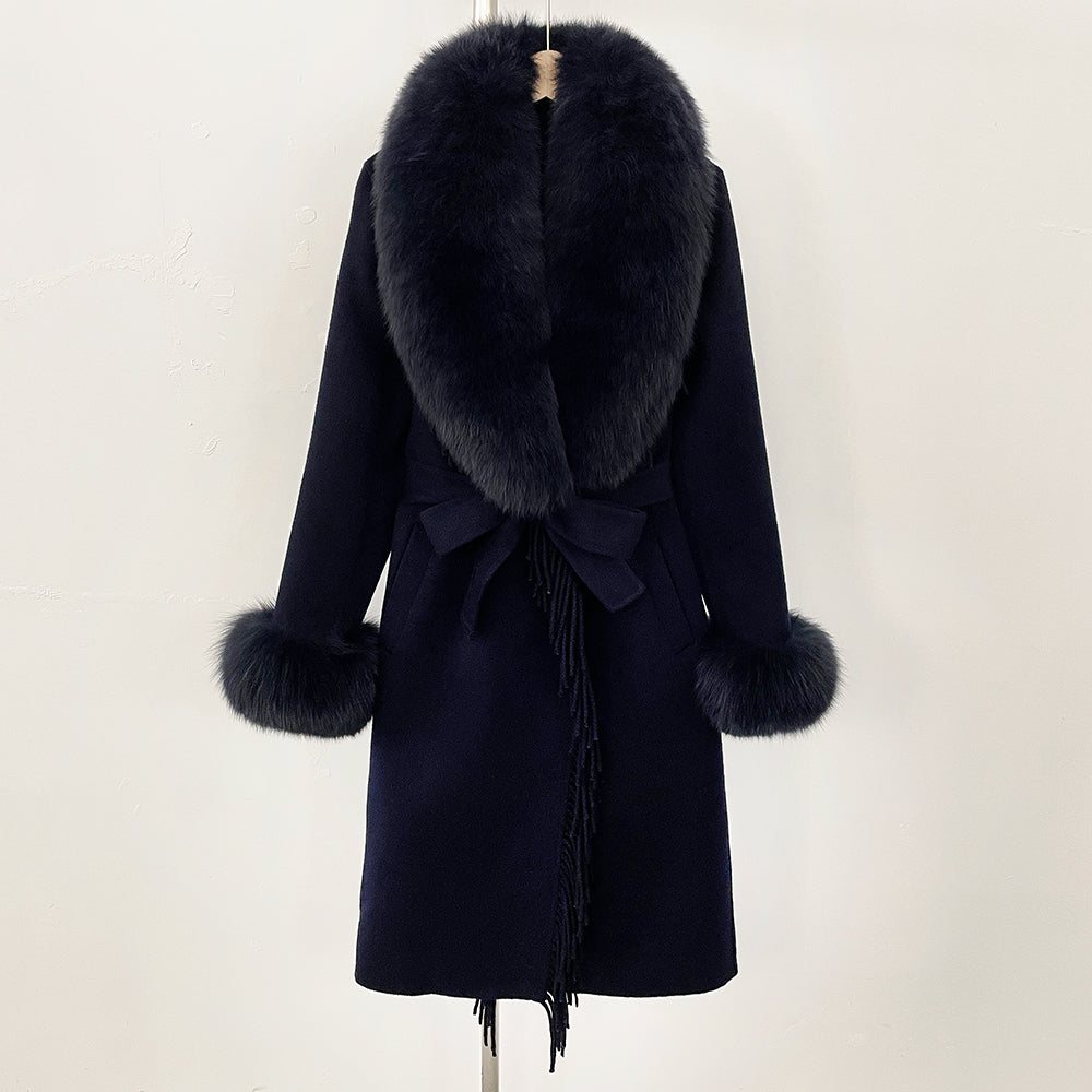 OFTBUY Short Real Fox Fur Wool Coat New Autumn Winter Clothes Women Fashion Natural Fur Woolen Jacket Female Tassel Overcoat