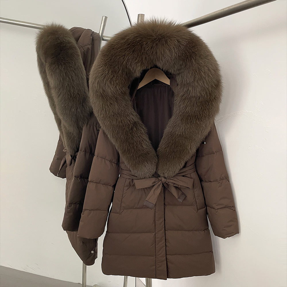 OFTBUY New Winter Genuine Fox Fur Hooded Puffer Coat Women Women's White Duck Down Jacket Outerwear Female Fashion Parkas