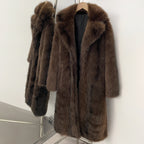 OFTBUY Luxury Long-Line Notch Lapel Faux Fur Coat - Elegant Winter Vegan Fur Overcoat