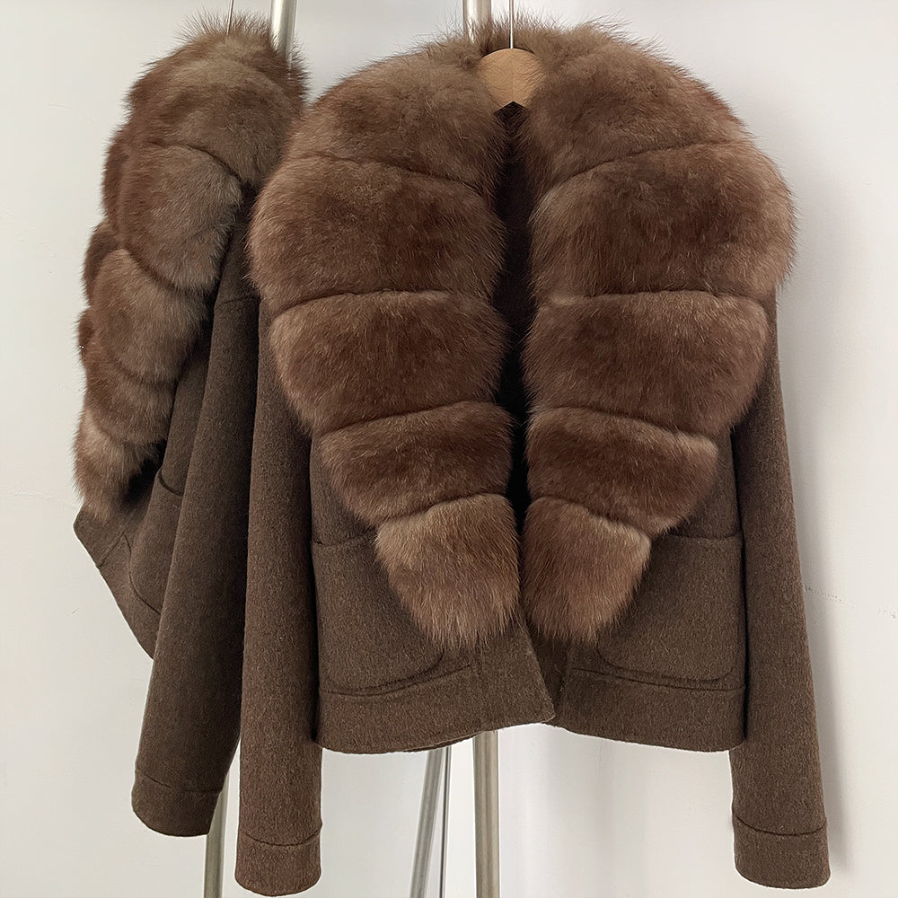 OFTBUY Fashion Short Warm Wool Coat with Real Fox Fur Collar New Autumn Winter Clothes Women Luxury Woolen Jacket Outerwear