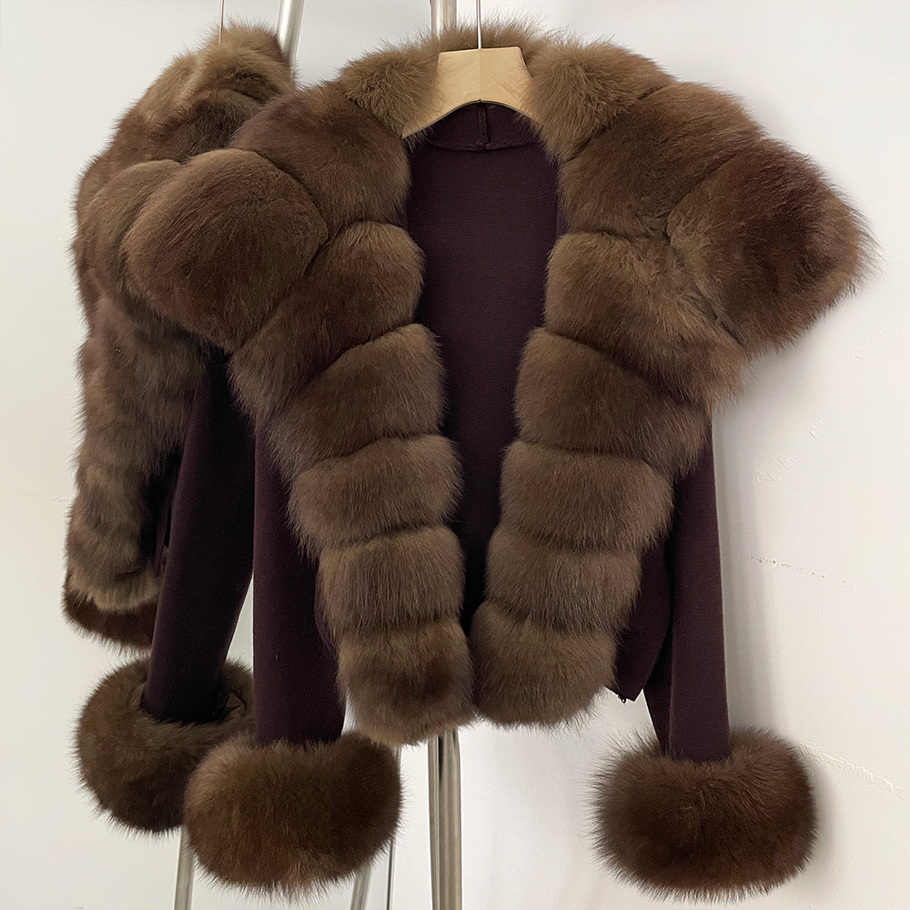 OFTBUY New Autumn Winter Knit Clothing Female Women's Short Cardigan with Big Real Fox Fur Collar Natural Fur Warm Sweater Lady