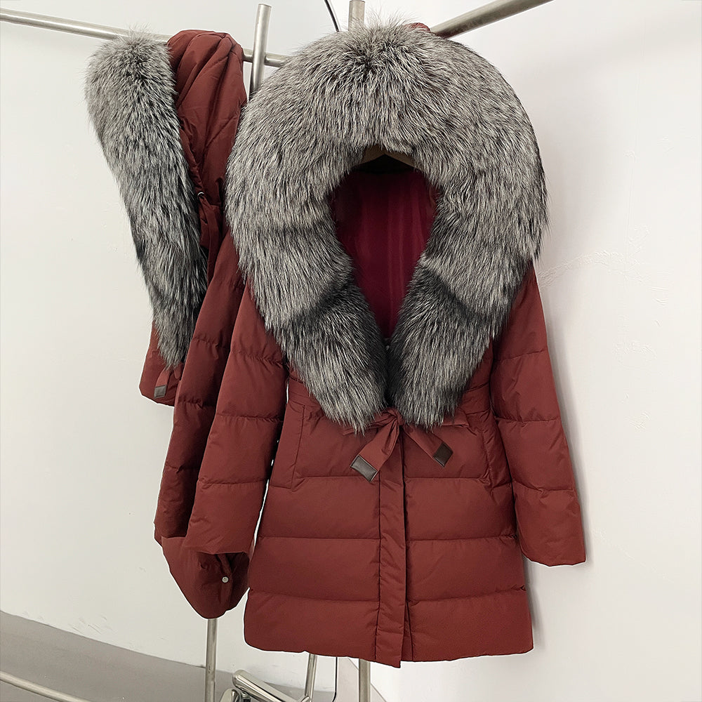 OFTBUY New Winter Genuine Fox Fur Hooded Puffer Coat Women Women's White Duck Down Jacket Outerwear Female Fashion Parkas