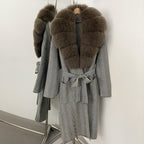 OFTBUY New Women's Knit Coat with Large Real Fox Fur Collar Belted Cardigan Female Winter Elegant Outerwear Warm Long Coat Lady