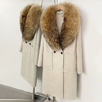 OFTBUY Double Breasted Pockets Long Luxury Warm Winter Outerwear New Women's Double-Faced Wool Coat with Real Fox Fur Collar