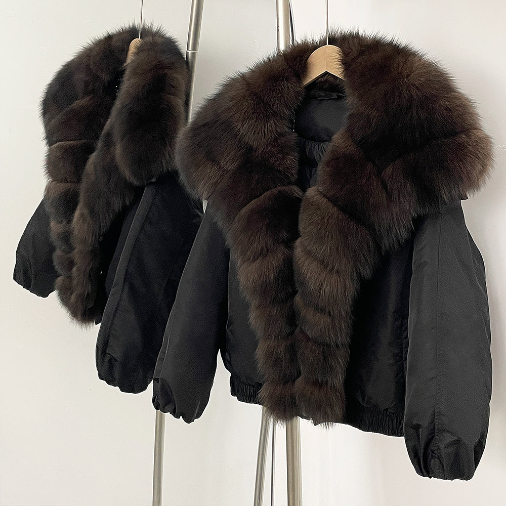 OFTBUY Autumn Winter Clothes Women White Goose Down Coat Natural Fur Puffer Jacket Female Short Big Real Fox Fur Jacket Fashion