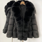 OFTBUY Big Natural Fox Fur Collar Duck Down Coat Female Hooded Thick Warm Top Clothes Women Fashion Real Fur Puffer Jacket