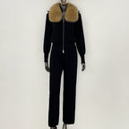 OFTBUY Winter New Women's Knitted Tracksuit Set with Fox Fur Collar Zipper Jacket Wide Leg Pants Luxury Casual Two-Piece Outfit