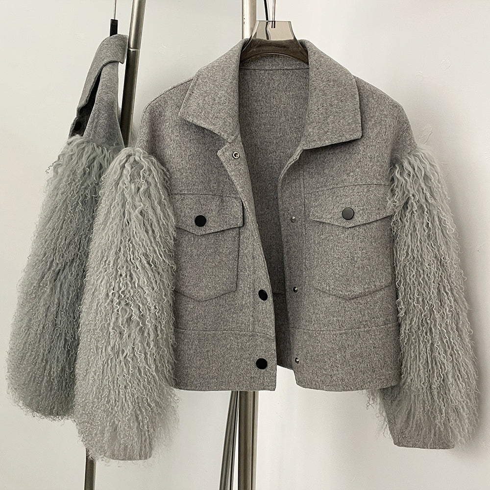 OFTBUY Fashion Thick Warm Real Fur Cashmere Wool Coat Short Mongolia Sheep Fur Wool Jacket Women New Autumn Winter Clothes Lady