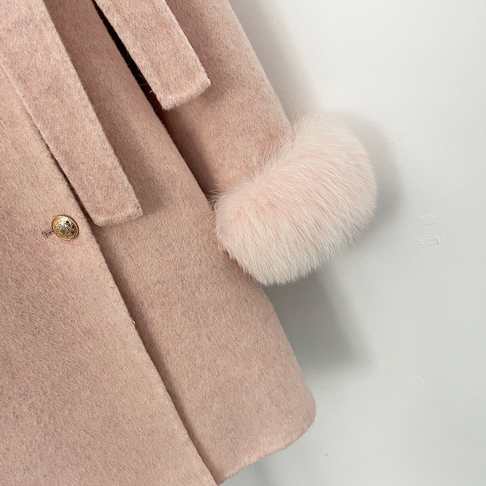 OFTBUY Bow Wool Jacket Mid-length Round Neck 100% Wool Coat Female New Autumn Winter Double-breasted Real Fox Fur Woolen Clothes
