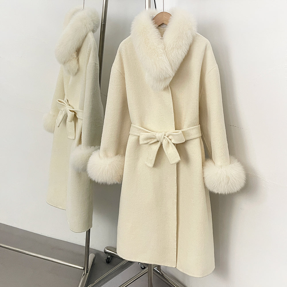 OFTBUY New Autumn Winter Long Clothing Women Fashion Warm Real Fox Fur Collar and Cuffs 100% Wool Jacket Female Natural Fur Coat