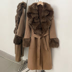 OFTBUY New Autumn Winter Long Top Clothes Irregularity Real Fox Fur Collar and Cuffs Wool Jacket Female Natural Fur Woolen Coat
