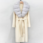 OFTBUY New Autumn Winter Top Clothes Female Long Big Real Fox Fur Collar Woolen Jacket Women Fashion Warm Cashmere Wool Coat
