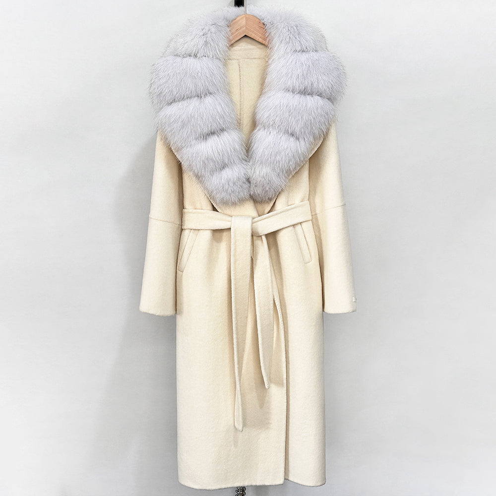 OFTBUY New Autumn Winter Top Clothes Female Long Big Real Fox Fur Collar Woolen Jacket Women Fashion Warm Cashmere Wool Coat