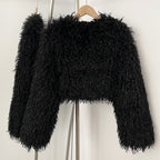 OFTBUY Faux Fur Coat for Women Fur Fluffy Autumn Short Fur Coat Eco-friendly Warm Female New Winter Jacket Long Sleeves O-neck