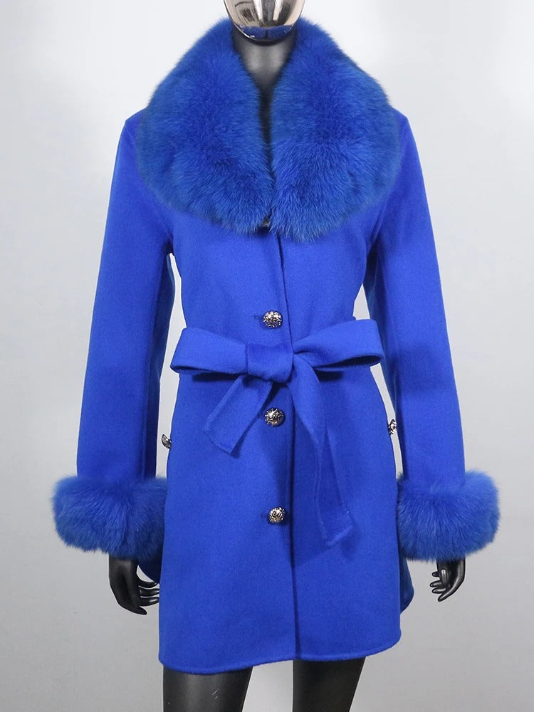 OFTBUY Double-sided Wool Coat Female New Autumn Winter Real Fox Fur Clothes Women Detachable Fur Cuffs Woolen Cashmere Jacket