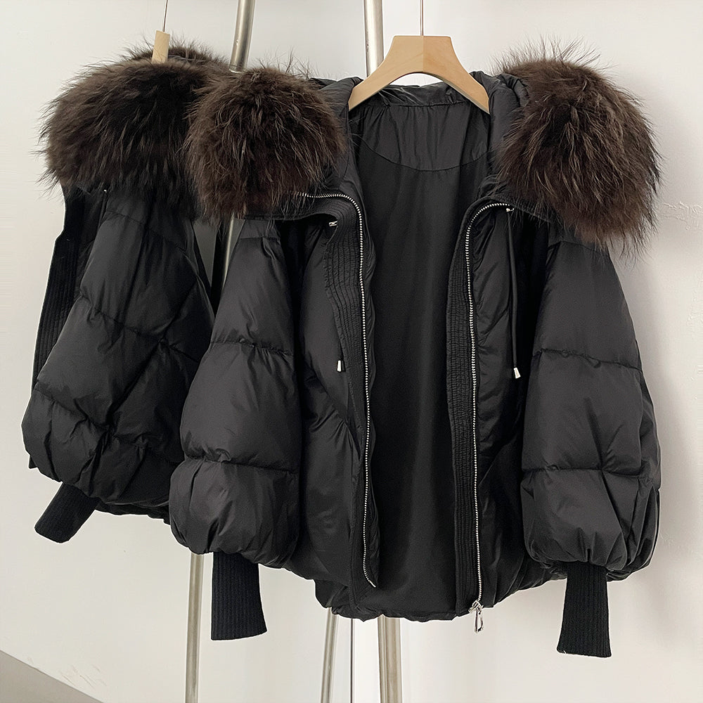 OFTBUY Thicken Warm Knitted Sleeve Coat New Winter Large Real Fur Hooded Puffer Jacket Women White Duck Down Mid Long Parka