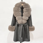 OFTBUY New Autumn Winter Top Clothes Women Belt Natural Fur Wool Coat Female Fashion Warm Woolen Jacket with Real Fox Fur Collar