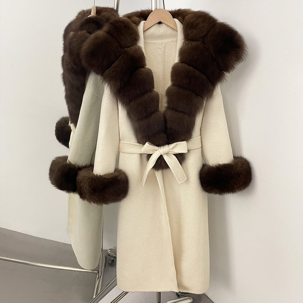 OFTBUY New Autumn Winter Warm Woolen Clothes Women Long Sleeves Cashmere Woolen Jacket Luxury Real Fox Fur 100% Wool Coat Female