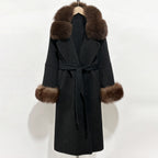 OFTBUY Belted Long Warm Winter Elegant Fashion Outerwear New Women's Double-Faced Wool Coat with Real Fox Fur Collar and Cuffs