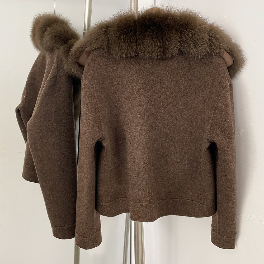 OFTBUY Pockets Luxury Warm Winter Fashion Outerwear female New Women's Cropped Double-Faced Wool Coat with Real Fox Fur Collar