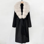 OFTBUY New Autumn Winter Top Clothes Female Long Big Real Fox Fur Collar Woolen Jacket Women Fashion Warm Cashmere Wool Coat