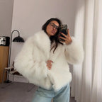 OFTBUY Luxury Oversized Lapel Faux Fur Jacket - Chic Short Vegan Fur Coat for Winter Glamour