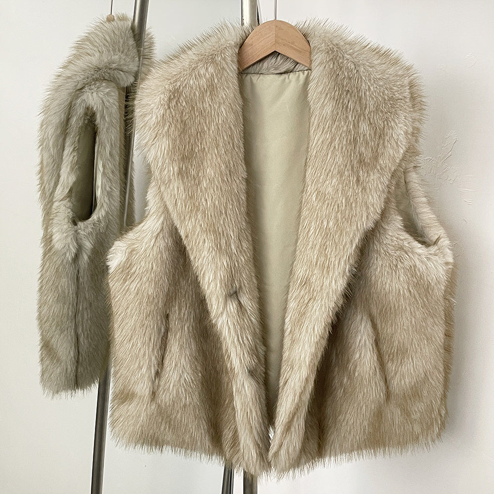 OFTBUY New Autumn Winter Clothes Women Thick Warm Artificial Fur Vest Coat Lapel Faux Fur Sleeveless Waistcoat Fake Fur Jakcet Female