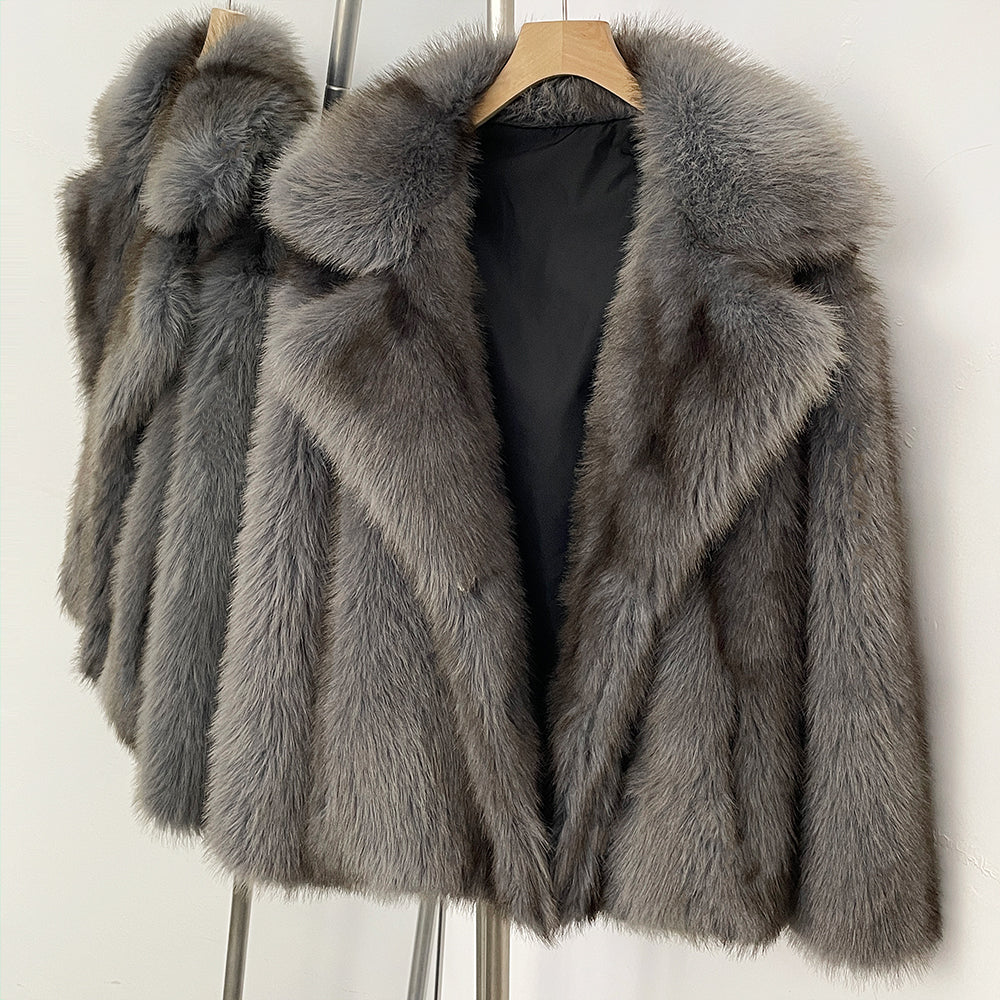 OFTBUY Chic Oversized Lapel Faux Fur Jacket - Premium Vegan Fur Winter Coat with Soft Texture