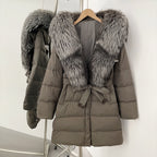 OFTBUY New Winter Genuine Fox Fur Hooded Puffer Coat Women Women's White Duck Down Jacket Outerwear Female Fashion Parkas