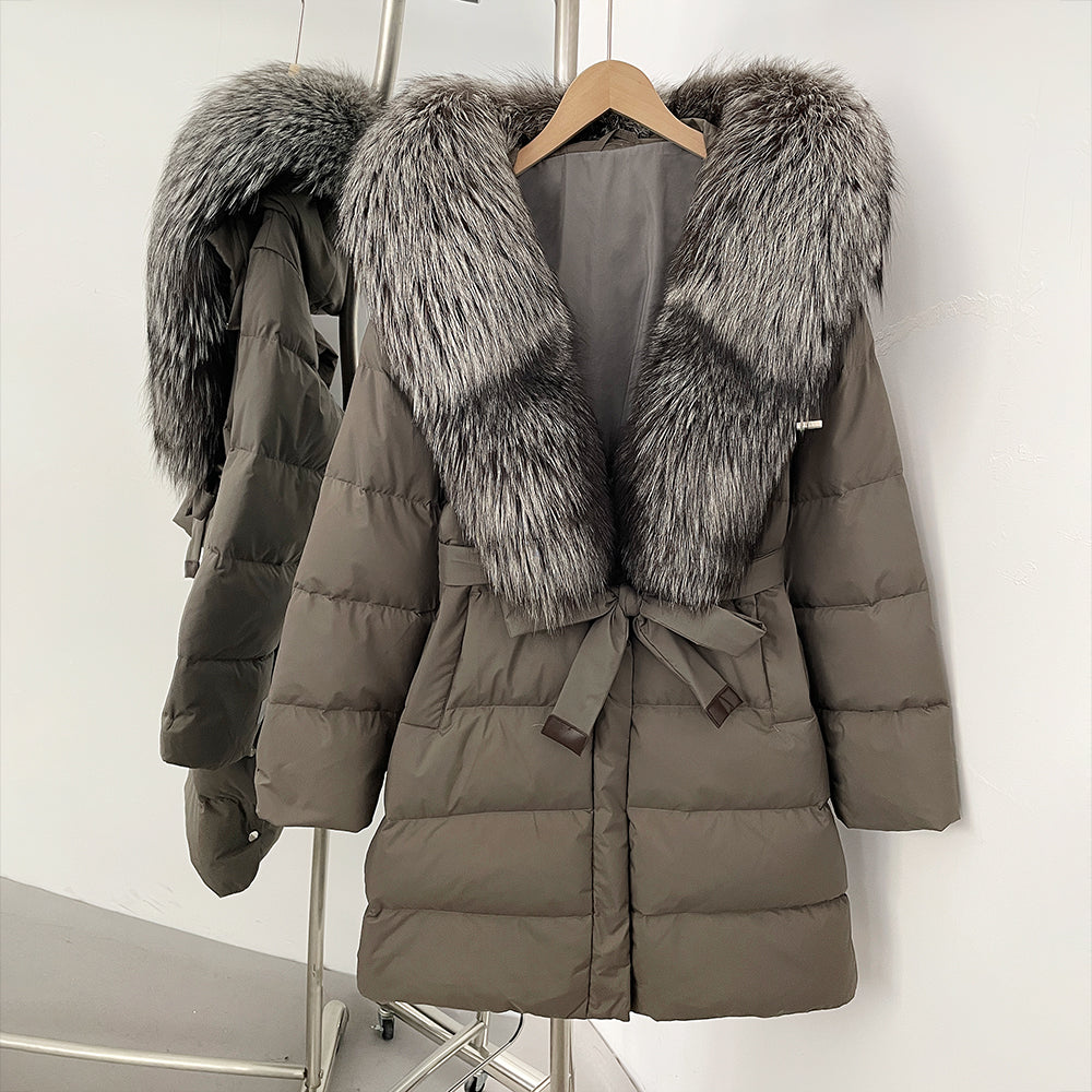 OFTBUY New Winter Genuine Fox Fur Hooded Puffer Coat Women Women's White Duck Down Jacket Outerwear Female Fashion Parkas