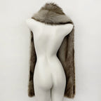 OFTBUY Luxury Long-Line Faux Fur Gilet - Premium Vegan Fox Fur Sleeveless Overcoat with Oversized Shawl Collar