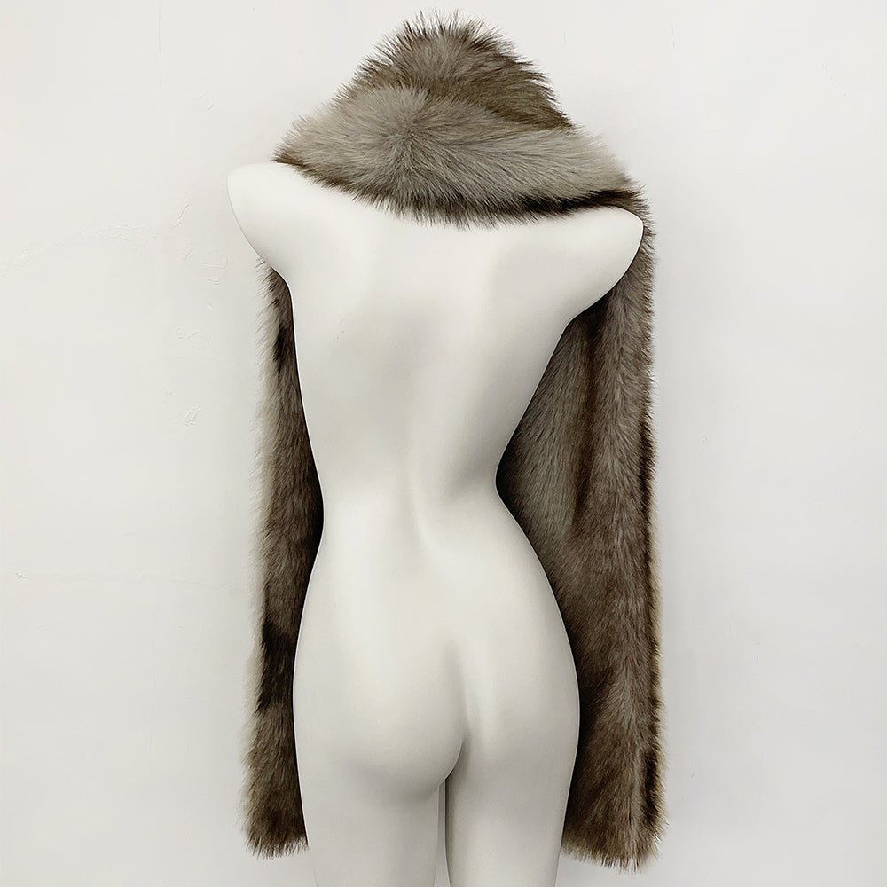 OFTBUY Luxury Long-Line Faux Fur Gilet - Premium Vegan Fox Fur Sleeveless Overcoat with Oversized Shawl Collar