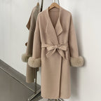 OFTBUY Real Fox Fur Cuffs Cashmere Woolen Jacket Long 100% Wool Coat Female New Autumn Winter Warm Natural Fur Clothes Women