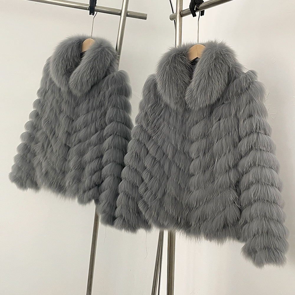 OFTBUY 2-in-1 Reversible Luxury Jacket - 100% Real Fox Fur Coat & Windproof Winter Parka