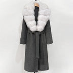 OFTBUY Long Belt 100% Wool Coat with Real Fox Fur Collar Warm Natural Fur Woolen Jacket Female New Autumn Winter Clothing Women
