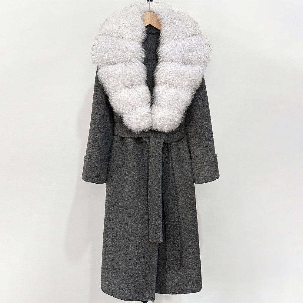 OFTBUY Long Belt 100% Wool Coat with Real Fox Fur Collar Warm Natural Fur Woolen Jacket Female New Autumn Winter Clothing Women